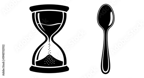 Hourglass and spoon symbolizing the passage of time and consumption Vector, illustration