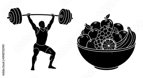 Balancing strength training and healthy nutrition for overall well-being Vector, illustration