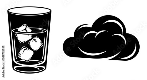 Cold beverage with ice cubes beside a cloud icon Vector, illustration