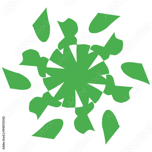 Green abstract geometric ornament with radial symmetry isolated on light background.