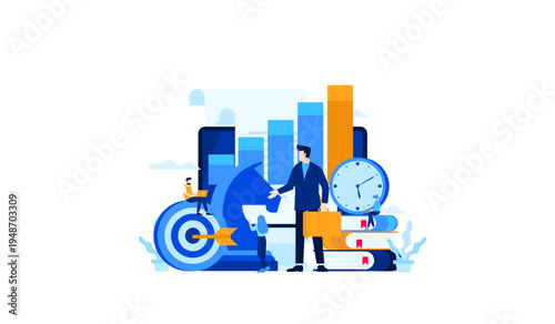 Business Strategy, Goal Setting, and Time Management Flat Illustration