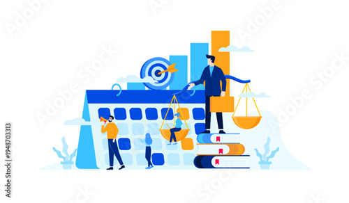 Legal Business Consultation and Planning with Justice Scales, Calendar, and Educational Books