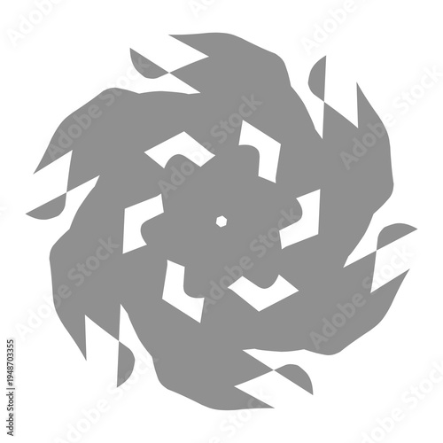 Gray abstract geometric ornament with radial symmetry isolated on light background.