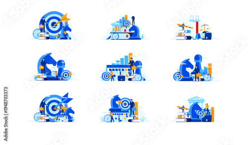 Business Strategy, Education, and Goal Achievement Concepts Flat Design Illustration Collection