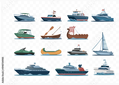 Boats and watercraft illustration, maritime vector, sailing clipart, transport design, nautical motif, vessel icon, sea symbol, travel graphic, concept art