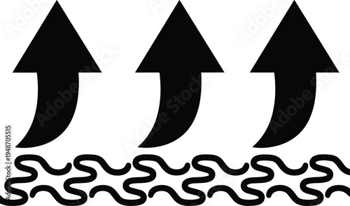 evaporation, moisture, water, vapor, arrows, heat, drying, humidity, surface, climate, weather, liquid, steam, symbol, process, environment, science, icon, black, illustration