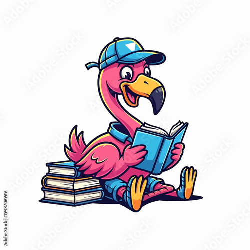 Flamingo Reading Book with Cap and Books