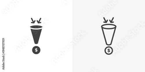 Sales funnel icon vector sign symbol isolated on white. Stroke and clipart style