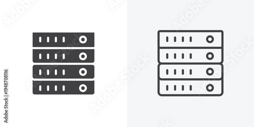 Server rack icon vector sign symbol isolated on white. Stroke and clipart style