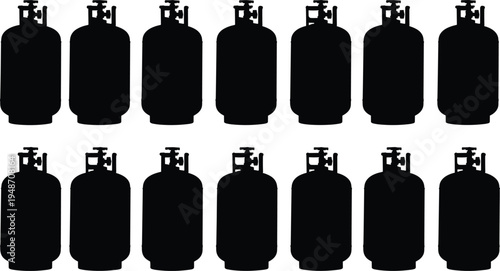 Gas Cylinder Silhouette Vector Set, Propane Tank Icons, LPG Bottle Collection for Industrial, Cooking, and Energy Fuel Design Projects, Isolated