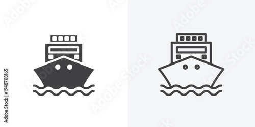Ship icon vector sign symbol isolated on white. Stroke and clipart style