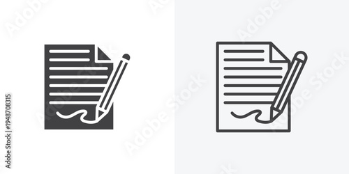 Signed document icon vector sign symbol isolated on white. Stroke and clipart style
