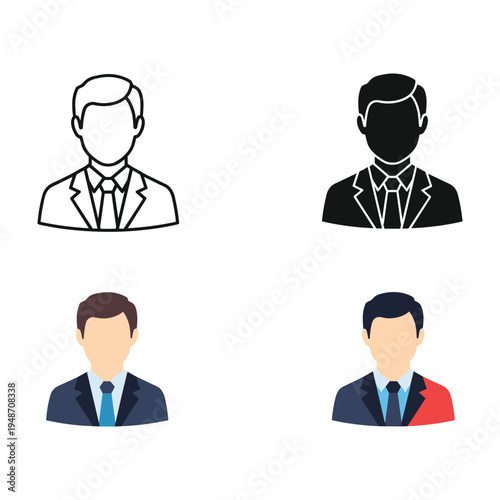 Business people icon set featuring vector illustrations of businessmen and businesswomen avatars in office and team work style icons