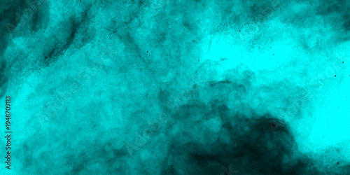Abstract sea green watercolor hand painted art victor illustration. Dark green painted smoky textured teal color powder explosion. Steam explosion green smoke or fog isolated on black background.