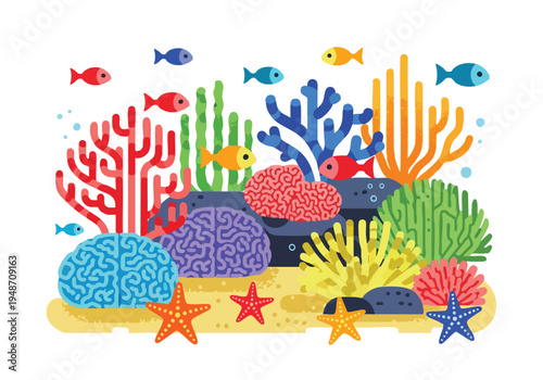 Vibrant Coral Reef Ecosystem with Diverse Marine Life and Aquatic Flora