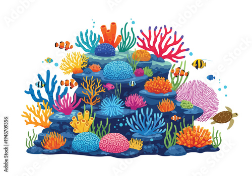 Vibrant Coral Reef Ecosystem teeming with diverse marine life and colorful underwater flora, creating a stunning natural spectacle