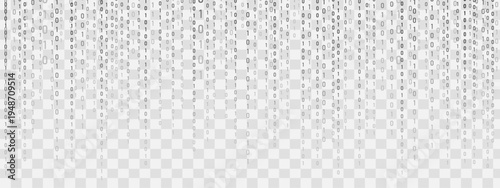Abstract binary code Rain. Light effect on data flow with programming symbols. Futuristic technology backdrop. Vector illustration on transparent background.