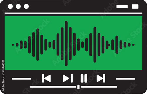 Media Player Interface with Audio Waveform and Controls Icon