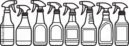 A variety of spray bottles with different shapes and trigger mechanisms Vector