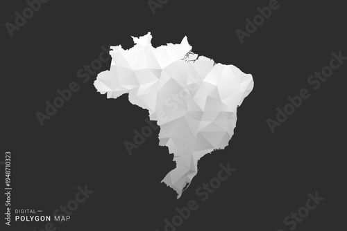 Brazil Map - Polygon style vector illustration in black, gray and white low poly geometric design, minimal silhouette, isolated for infographic.