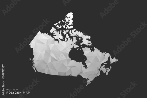 Canada Map - Polygon style vector illustration in black, gray and white low poly geometric design, minimal silhouette, isolated for infographic.