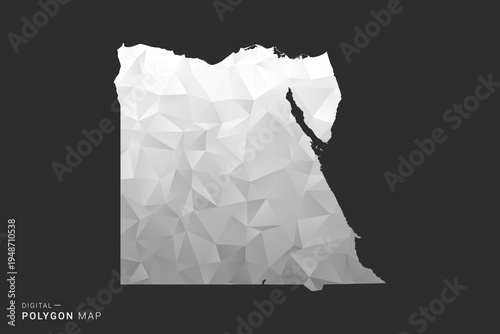 Egypt Map - Polygon style vector illustration in black, gray and white low poly geometric design, minimal silhouette, isolated for infographic.