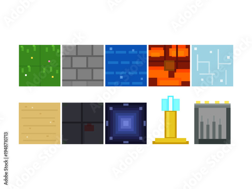 Pixel Art Floor Tile Grass Stone Water Lava Ice Sand Dungeon RPG Game