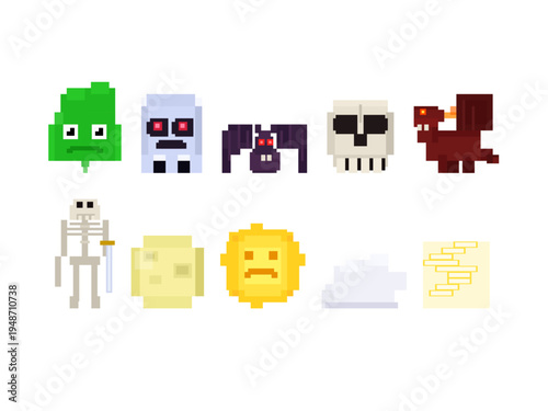 Pixel Art RPG Monster Slime Ghost Bat Skeleton Dragon Skull Game Asset
