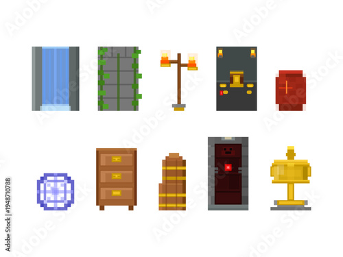 Pixel Art Special Object Waterfall Door Magic Circle Trophy Egg Vector