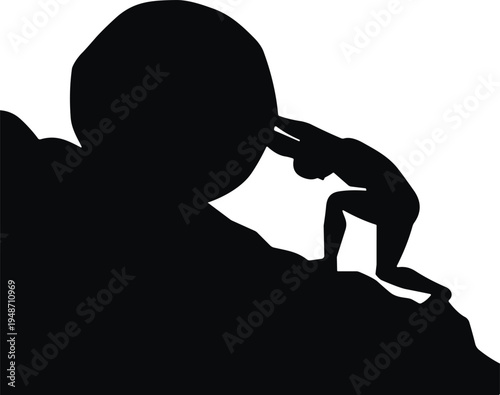 Sisyphus silhouette illustration, struggle vector, myth clipart, perseverance design, challenge motif, effort icon, determination symbol, labor graphic, concept art