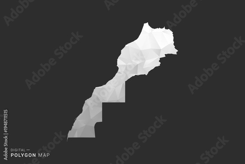 Morocco Map - Polygon style vector illustration in black, gray and white low poly geometric design, minimal silhouette, isolated for infographic.