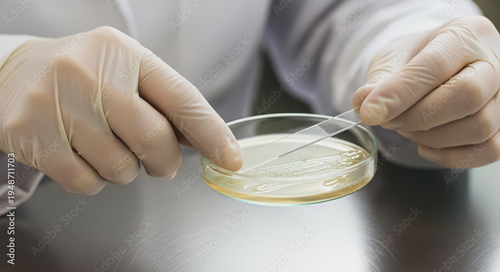 Obraz premium Professional Microbiologist Holding Petri Dish and Glass Slide with Bacterial Culture for Scientific Research