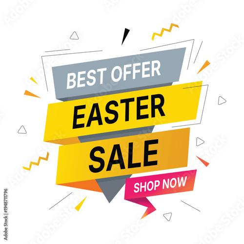 Colorful easter sale banner with best offer and shop now text on isolated for advertising and promotions