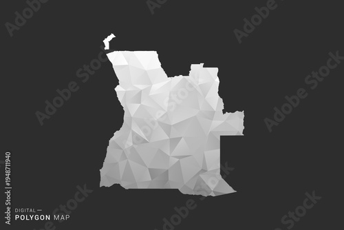 Angola Map - Polygon style vector illustration in black, gray and white low poly geometric design, minimal silhouette, isolated for infographic.