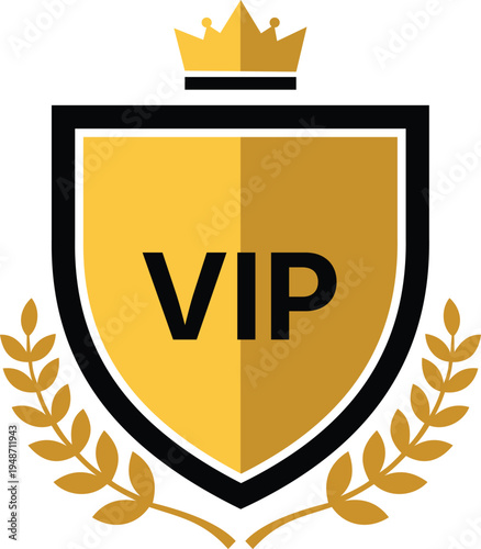 VIP emblem with crown and laurel wreath, gold and black, premium access concept, achievement award symbol, High Quality, Seal Of Approval