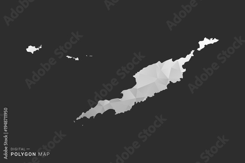 Anguilla Map - Polygon style vector illustration in black, gray and white low poly geometric design, minimal silhouette, isolated for infographic.