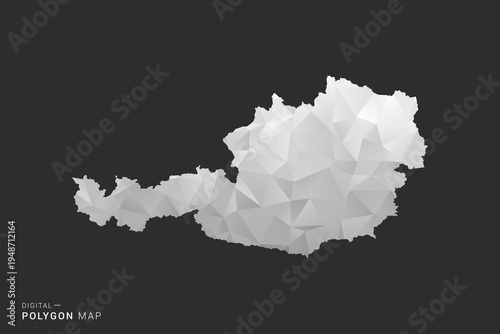 Austria Map - Polygon style vector illustration in black, gray and white low poly geometric design, minimal silhouette, isolated for infographic.