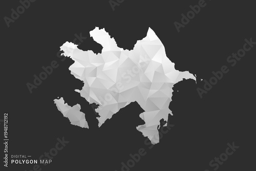 Azerbaijan Map - Polygon style vector illustration in black, gray and white low poly geometric design, minimal silhouette, isolated for infographic.