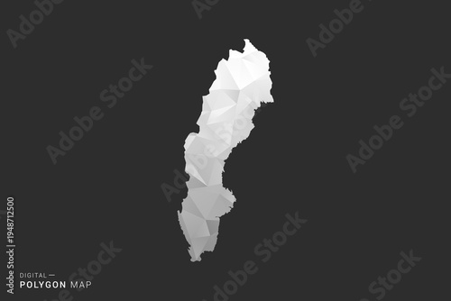 Sweden Map - Polygon style vector illustration in black, gray and white low poly geometric design, minimal silhouette, isolated for infographic.