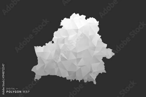 Belarus Map - Polygon style vector illustration in black, gray and white low poly geometric design, minimal silhouette, isolated for infographic.