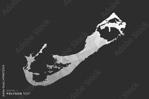 Bermuda Map - Polygon style vector illustration in black, gray and white low poly geometric design, minimal silhouette, isolated for infographic.
