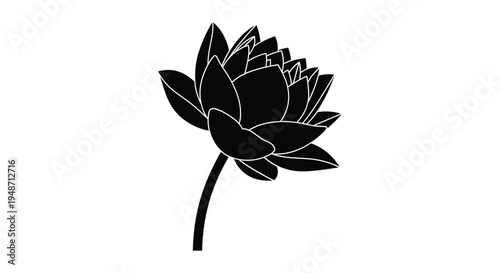 A striking black silhouette of a lotus flower with a slender stem