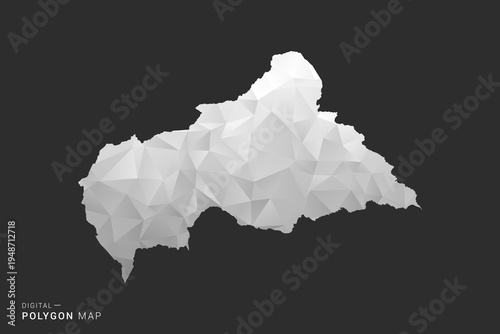 Central African Republic Map - Polygon style vector illustration in black, gray and white low poly geometric design, minimal silhouette, isolated for infographic.