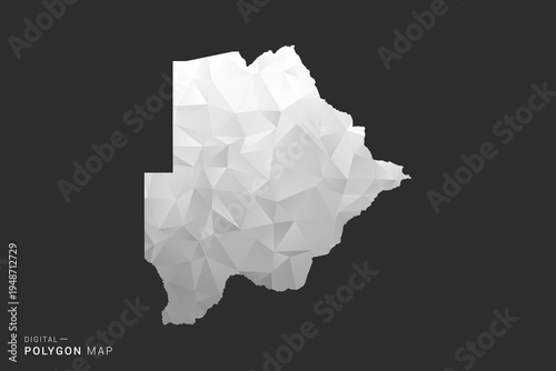 Botswana Map - Polygon style vector illustration in black, gray and white low poly geometric design, minimal silhouette, isolated for infographic.