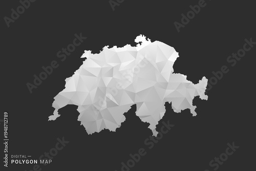 Switzerland Map - Polygon style vector illustration in black, gray and white low poly geometric design, minimal silhouette, isolated for infographic.