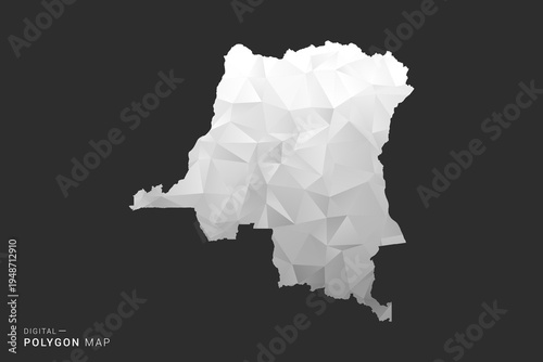Democratic Republic of the Congo Map - Polygon style vector illustration in black, gray and white low poly geometric design, minimal silhouette, isolated for infographic.