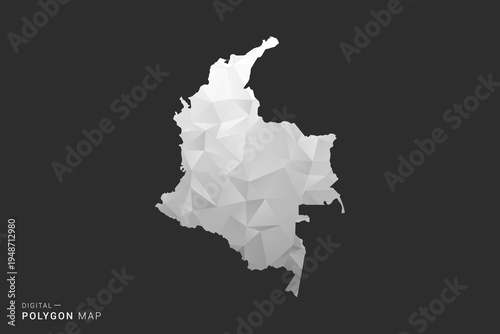 Colombia Map - Polygon style vector illustration in black, gray and white low poly geometric design, minimal silhouette, isolated for infographic.