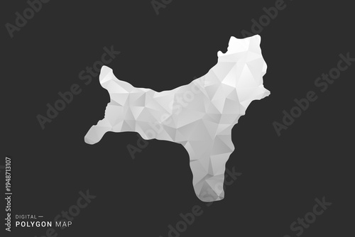 Christmas Island Map - Polygon style vector illustration in black, gray and white low poly geometric design, minimal silhouette, isolated for infographic.