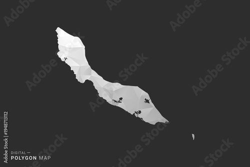 curacao Map - Polygon style vector illustration in black, gray and white low poly geometric design, minimal silhouette, isolated for infographic.