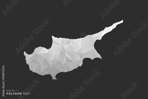 Cyprus Map - Polygon style vector illustration in black, gray and white low poly geometric design, minimal silhouette, isolated for infographic.
